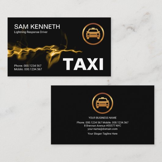 黄色の稲妻ボルトタクシードライバー 名刺 (正面/裏面)