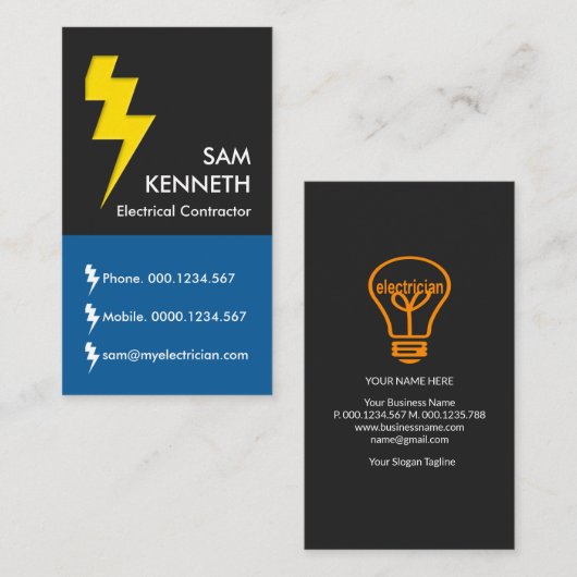 黄色の稲妻ボルト可愛い稲妻ボタン 名刺 (正面/裏面)