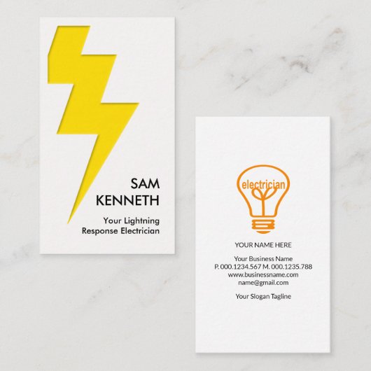 黄色の稲妻ボル澄んト白の電気技師 名刺 (正面/裏面)