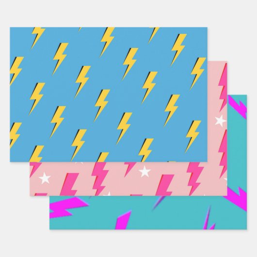 黄色の稲妻青の背景Y2Kパターン ラッピングペーパーシート (セット)