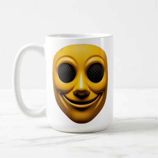 黄色の笑顔のマスク コーヒーマグカップ (左)