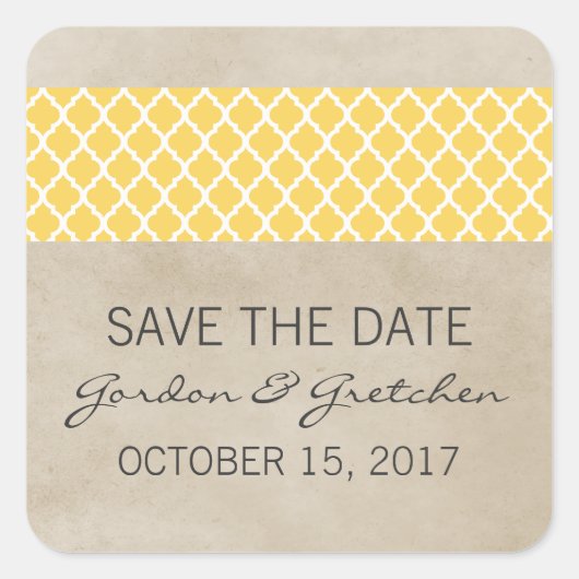 黄色の素朴クローバー日付ステッカーの保存 スクエアシール (正面)