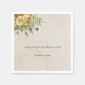 黄色の素朴バラのクリームダマスウェディング スタンダードカクテルナプキン (正面)