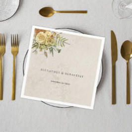 黄色の素朴バラのクリームダマスウェディング スタンダードカクテルナプキン