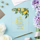 黄色の素朴レモンと葉の緑の結婚香り アクリル招待状 (インサイチュ (ウェディング))