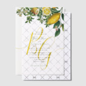 黄色の素朴レモンと葉の緑の結婚香り ベラム紙招待状 (オフセット (招待状))