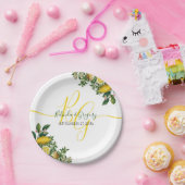 黄色の素朴レモンと葉の緑の結婚香り ペーパープレート (パーティー)