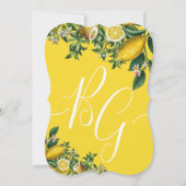 黄色の素朴レモンと葉の緑の結婚香り 招待状 (裏面)