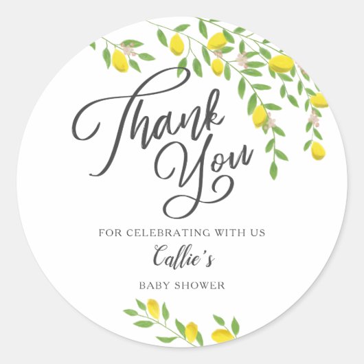 黄色の素朴レモンベイビーシャワー ラウンドシール (正面)