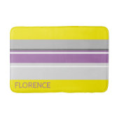 黄色の紫のグレーストライプの – パーソナライズされた バスマット (正面)