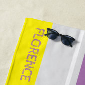 黄色の紫のグレーストライプの – パーソナライズされた ビーチタオル (インサイチュ)