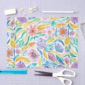 黄色の紫の春水色の花葉の花 薄葉紙 (クラフト)