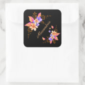 黄色の紫の花の抽象芸術水彩パターン スクエアシール (バッグ)