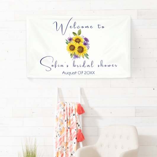 黄色の紫の野の花ひまわり水彩画 横断幕 (インサイチュ)