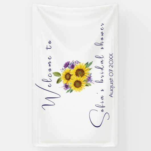 黄色の紫の野の花ひまわり水彩画 横断幕 (縦)