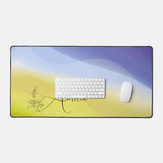 黄色の紫色のグラデーションフローラ名 デスクマット (キーボード&マウス)