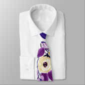 黄色の紫色のフローラブーケの水彩柄 ネクタイ (タイ)