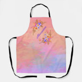 黄色の紫色の花水色ピンクのパターン エプロン (正面)