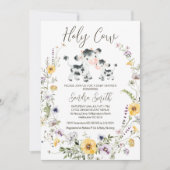 黄色の紫色の野生の花の聖なる牛の赤ちゃんシャワー 招待状 (正面)