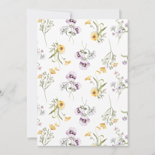 黄色の紫色の野生の花の聖なる牛の赤ちゃんシャワー 招待状 (裏面)