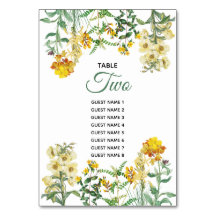 黄色の結婚フローラのテーブル番号のゲスト名