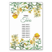 黄色の結婚フローラのテーブル番号のゲスト名 テーブルナンバー (裏面)