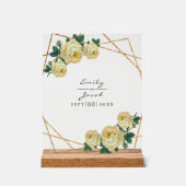 黄色の結婚フローラエレガント金ゴールドグリッター幾何学的 アクリルサイン (正面)