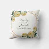 黄色の結婚フローラエレガント金ゴールドグリッター幾何学的 クッション (裏面)