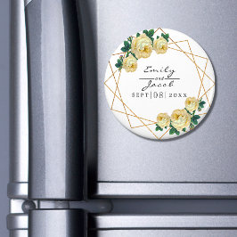 黄色の結婚フローラエレガント金ゴールドグリッター幾何学的 マグネット