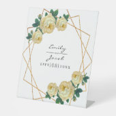 黄色の結婚フローラエレガント金ゴールドグリッター幾何学的 台座サイン (正面)