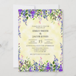 黄色の結婚式の招待に水色の紫 招待状