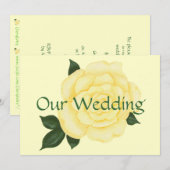 黄色の結婚式招待状、バラ 招待状 (正面/裏面)