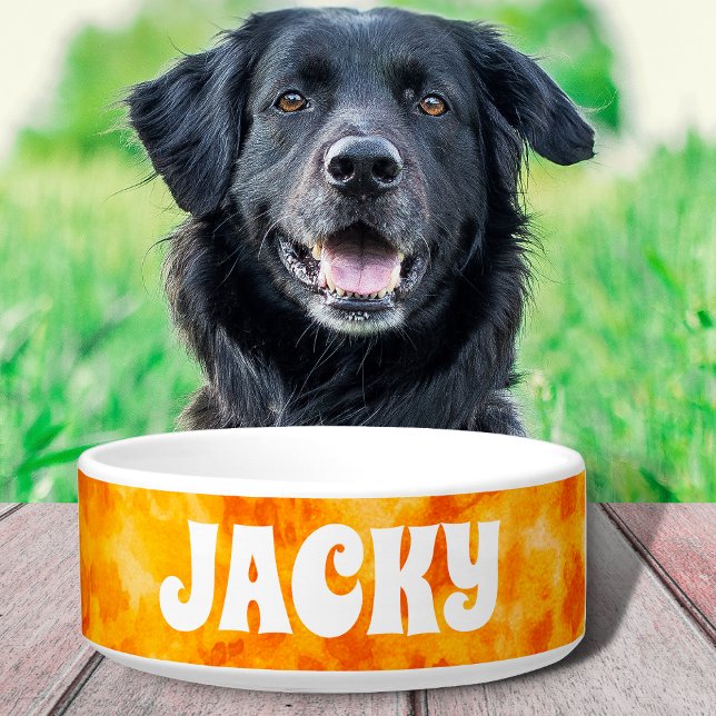 黄色の絞り染めパーソナライズされたドッグまたはネコ名ボウル ボウル (クリエイターアップロード済み)