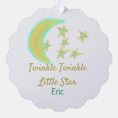 黄色の緑のキラキラ小さな星の名前を追加 オーナメントカード (裏面)