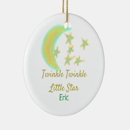 黄色の緑のキラキラ小さな星の名前を追加 セラミックオーナメント (右)