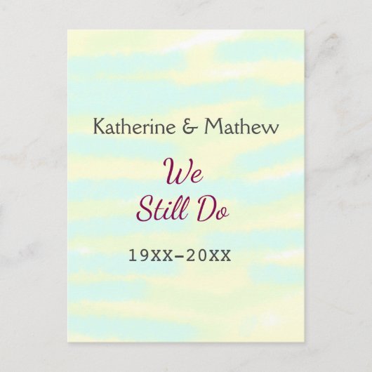 黄色の緑のパステル カラーで誓いの更新記念日の水彩画 ポストカード (正面)