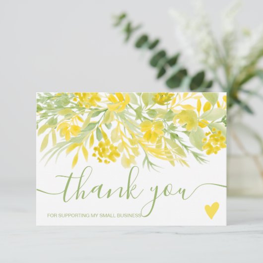 黄色の緑のフローラの水の色の感謝してい順序は サンキューカード (スタンド正面)