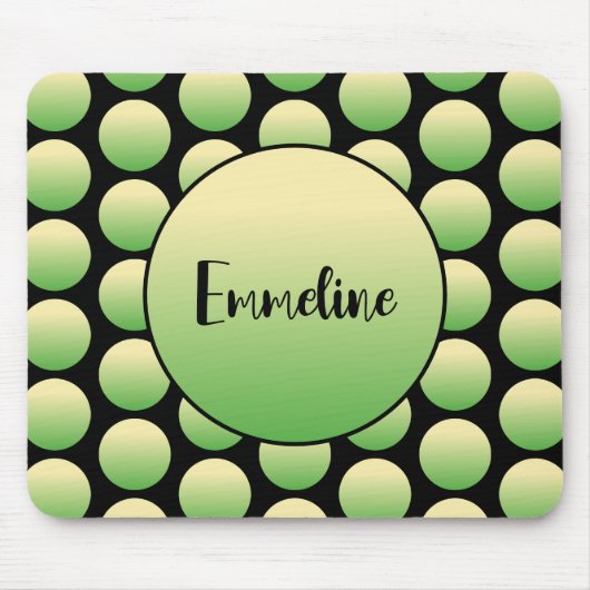 黄色の緑のレトロドットとスクリプト名 マウスパッド (正面)
