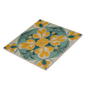 黄色の緑の幾何学的フローラ地中海の花 タイル (側面)