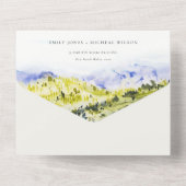 黄色の緑の水の色の国の側ヒルズ結婚ズ オールインワン招待状 (裏面)