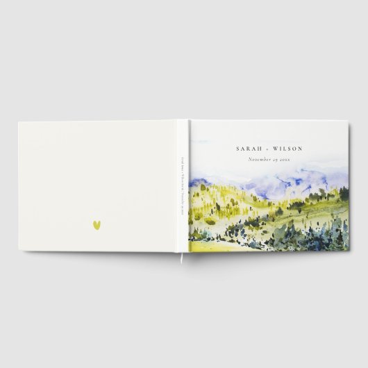 黄色の緑の水の色の国の側ヒルズ結婚ズ ゲストブック (全面)