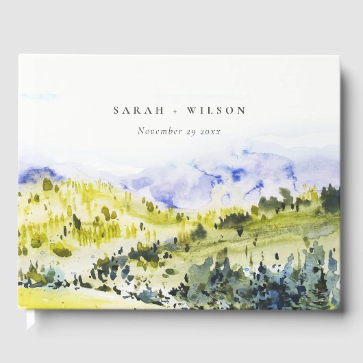 黄色の緑の水の色の国の側ヒルズ結婚ズ ゲストブック (正面)