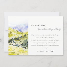 黄色の緑の水の色の国の側ヒルズ結婚ズ サンキューカード