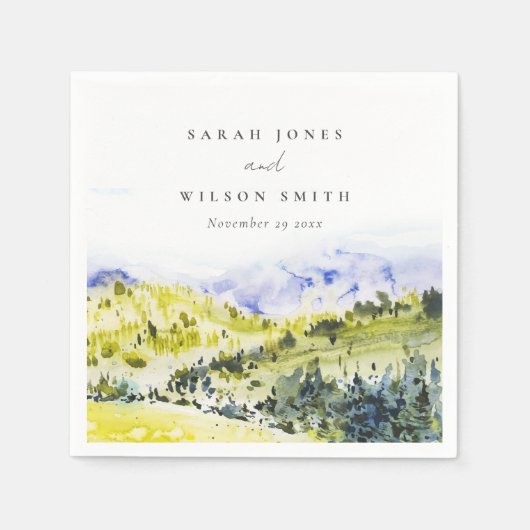 黄色の緑の水の色の国の側ヒルズ結婚ズ スタンダードカクテルナプキン (正面)