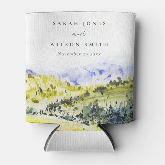 黄色の緑の水の色の国の側ヒルズ結婚ズ 缶クーラー (正面)