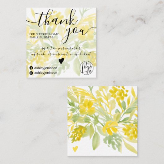黄色の緑の水ガーリー色の感謝してい順 スクエア名刺 (正面/裏面)