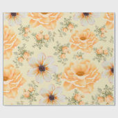 黄色の緑の水色のフローラ ラッピングペーパー (フラット)