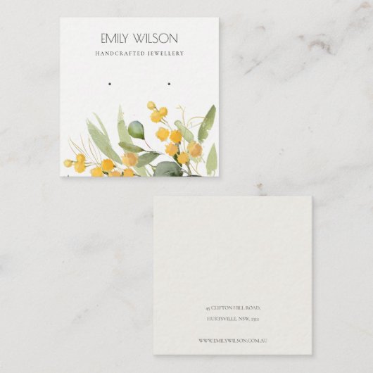 黄色の緑の金ゴールドガラガラの葉のイヤリングディスプレイ スクエア名刺 (正面/裏面)