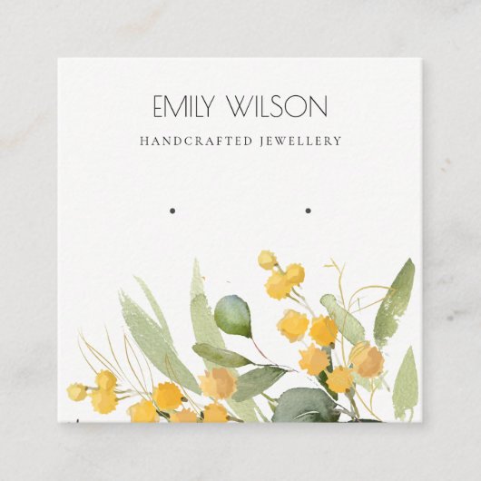 黄色の緑の金ゴールドガラガラの葉のイヤリングディスプレイ スクエア名刺 (正面)