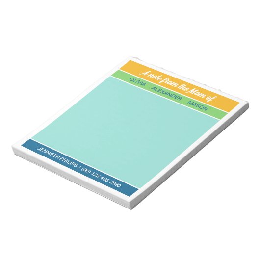 黄色の緑の青のお母さんからのメモ ノートパッド (回転)